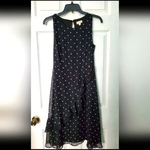 Maison Jules Coquette Black & White Polka Dot Sleeveless Dress w/Ruffle